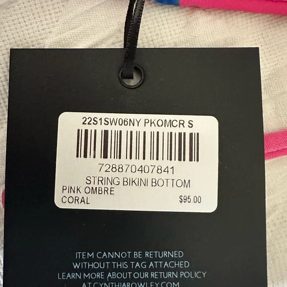 CYNTHIA ROWLEY Women's Pink Ombre Coral String Bikini Bottoms Multicolor S NWT - Picture 7 of 7